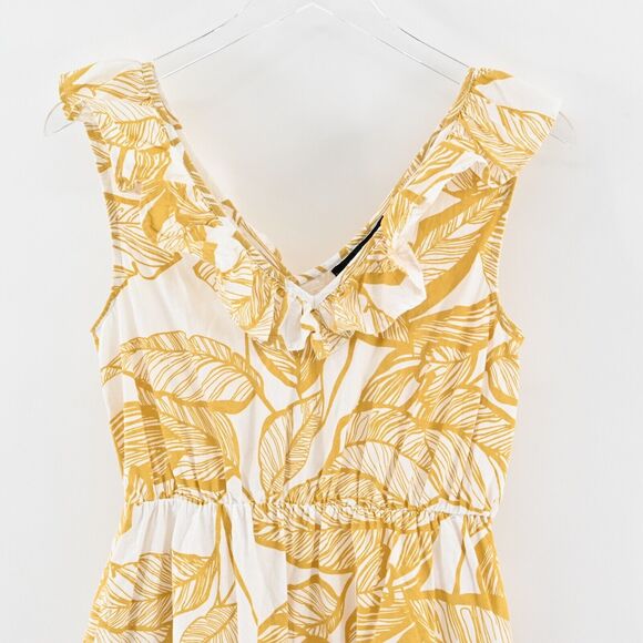SUGAR LIPS Dress Size XS Yellow Tropical Print Poplin Cotton Ruffle Tiered Midi - Picture 3 of 12